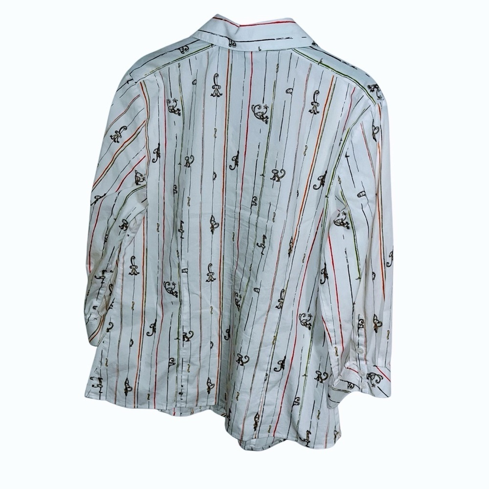 Chico’s monkeys bananas striped button up shirt blouse size 1 M 8 medium 12 med - Picture 2 of 5